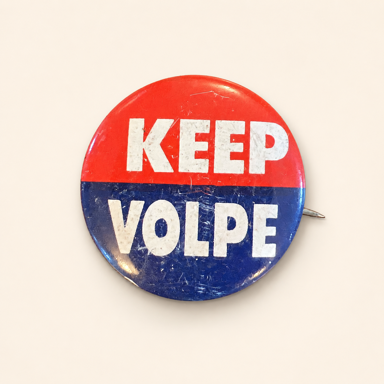 Keep Volpe Massachusetts Governor campaign button, red white and blue