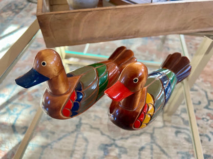 Korean Wedding Ducks, Hand-Carved & Painted Wood Mallard Pair — Vintage Folk Art - Loom Vintage