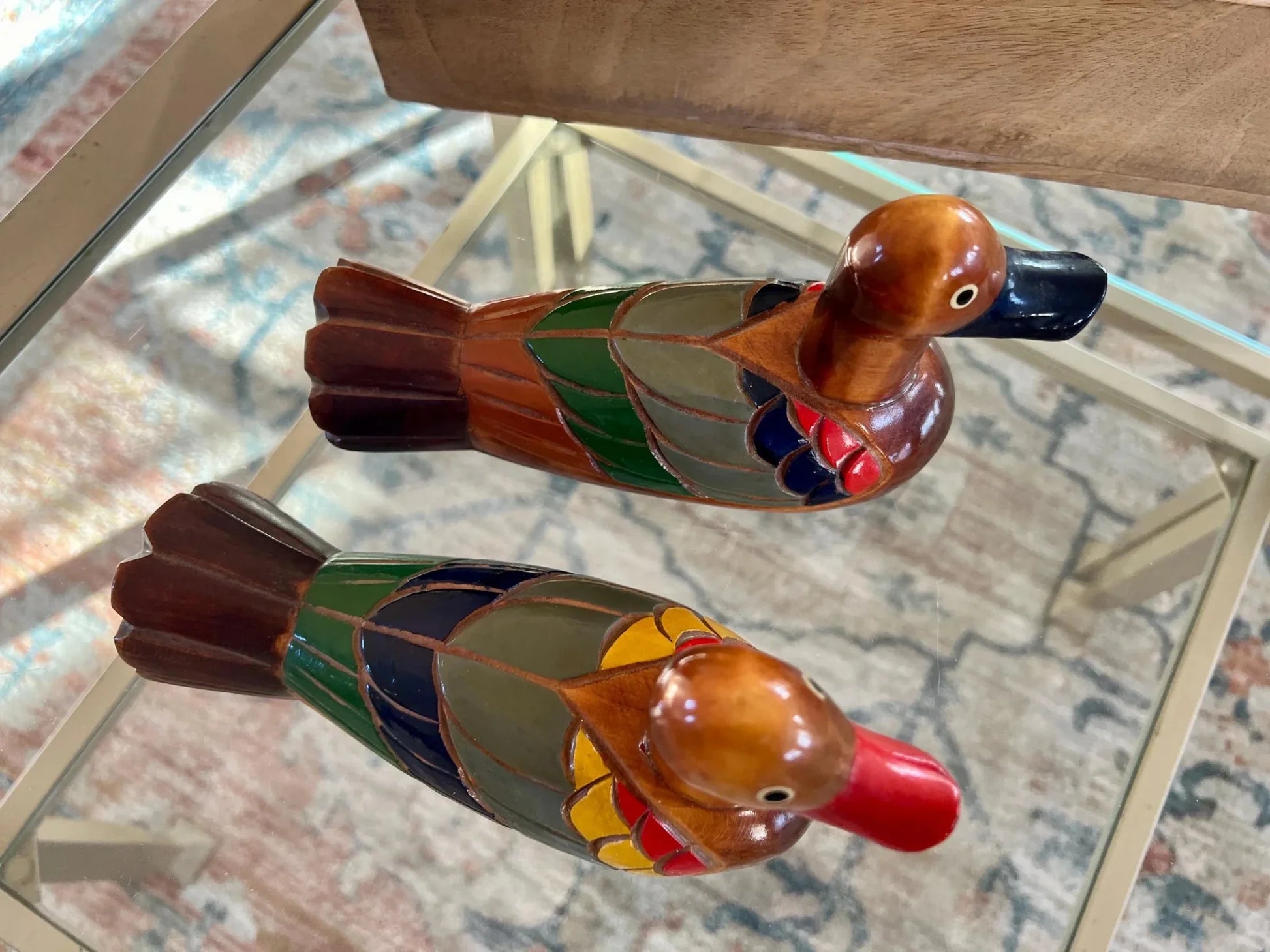 Korean Wedding Ducks, Hand-Carved & Painted Wood Mallard Pair — Vintage Folk Art - Loom Vintage