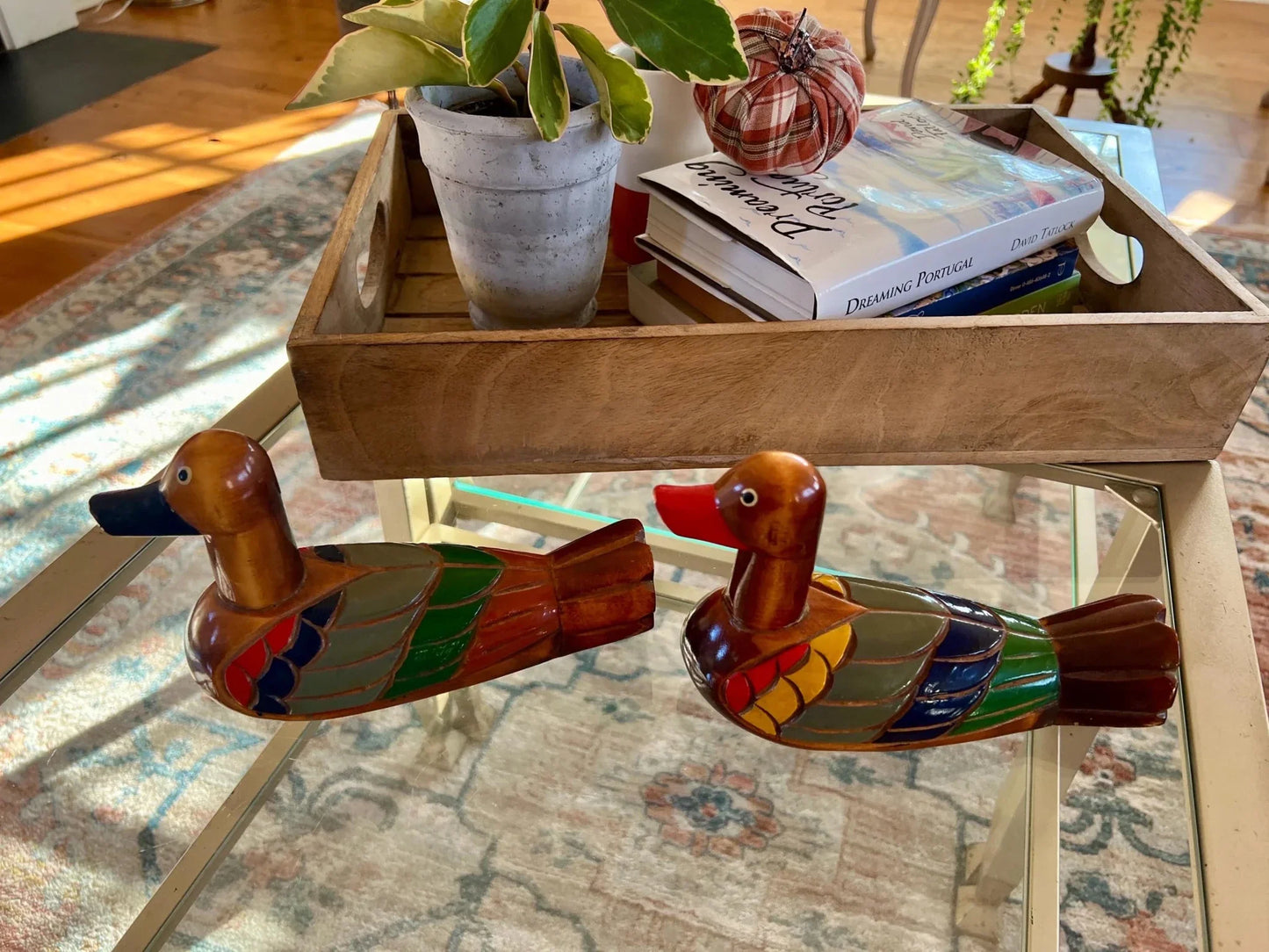 Korean Wedding Ducks, Hand-Carved & Painted Wood Mallard Pair — Vintage Folk Art - Loom Vintage
