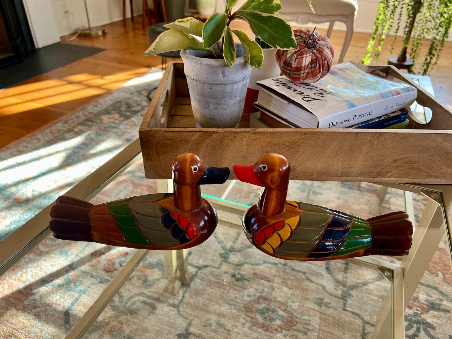Korean Wedding Ducks, Hand-Carved & Painted Wood Mallard Pair — Vintage Folk Art - Loom Vintage