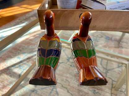 Korean Wedding Ducks, Hand-Carved & Painted Wood Mallard Pair — Vintage Folk Art - Loom Vintage