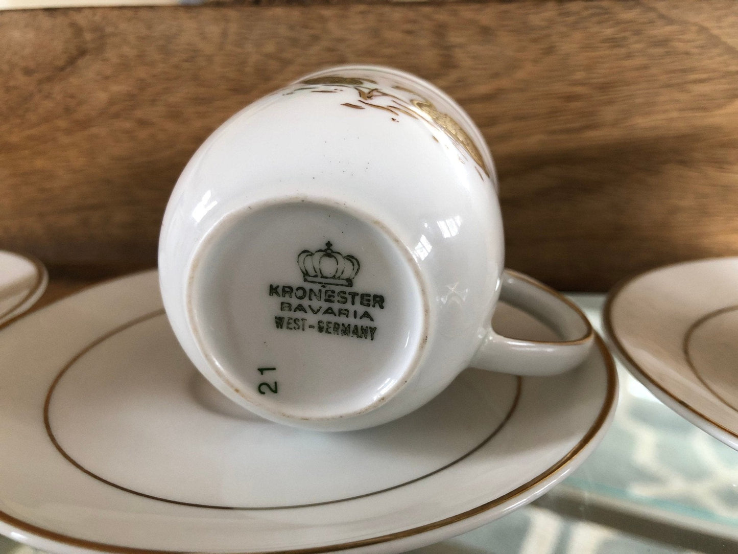Kronester Bavaria Demitasse Cups & Saucers, Set of 4 — Gold Swan, West Germany, c. pre - 1990 - Loom Vintage