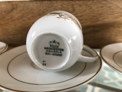 Kronester Bavaria Demitasse Cups & Saucers, Set of 4 — Gold Swan, West Germany, c. pre - 1990 - Loom Vintage