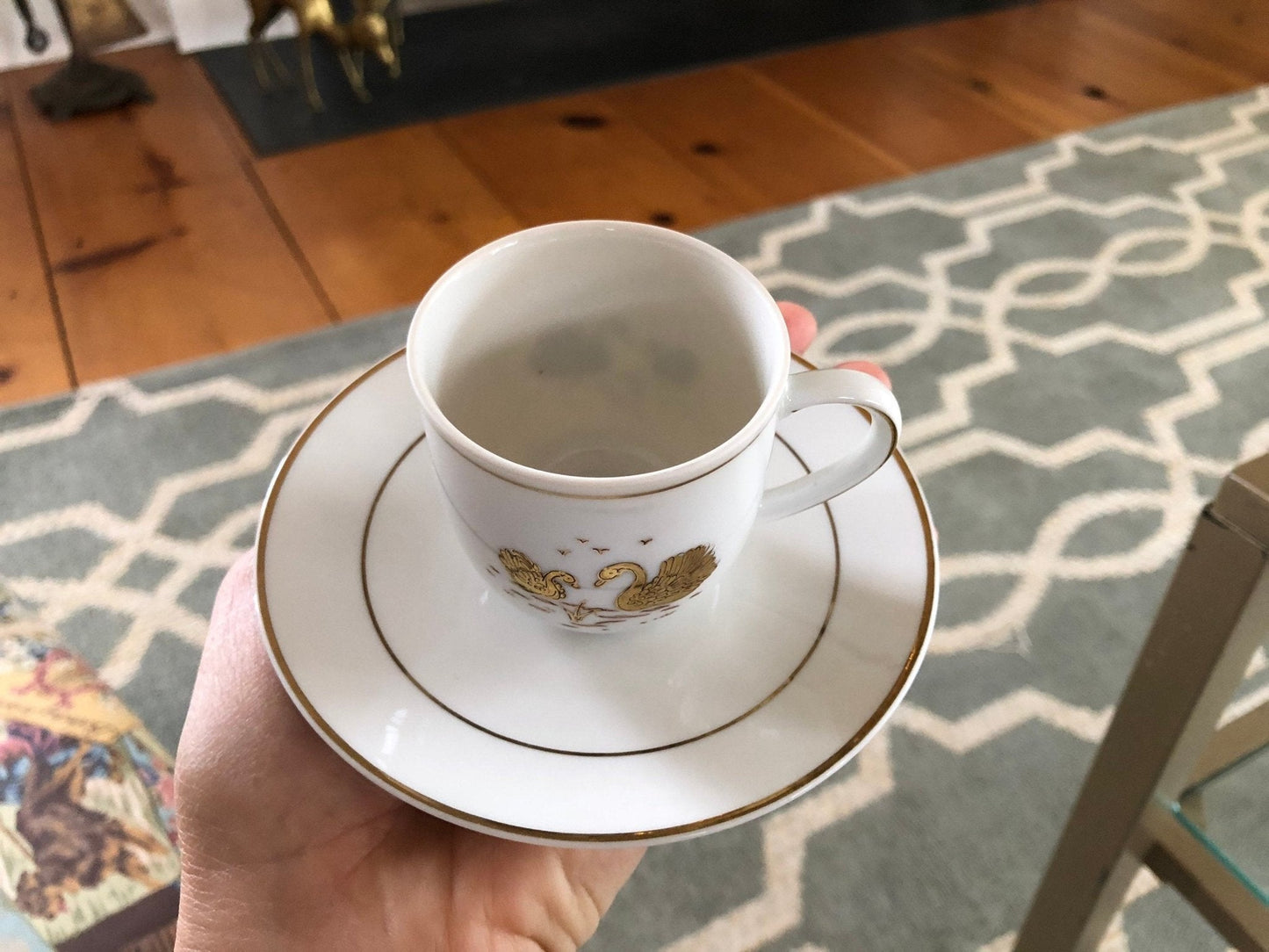 Kronester Bavaria Demitasse Cups & Saucers, Set of 4 — Gold Swan, West Germany, c. pre - 1990 - Loom Vintage