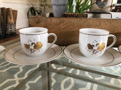 Kronester Bavaria Demitasse Cups & Saucers, Set of 4 — Gold Swan, West Germany, c. pre - 1990 - Loom Vintage