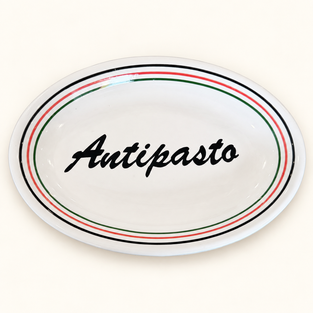 La Primula Antipasto oval platter with Italian tricolor stripe