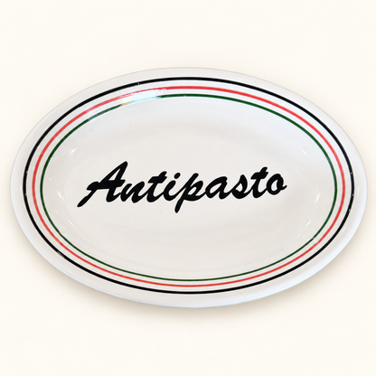 La Primula Antipasto oval platter with Italian tricolor stripe
