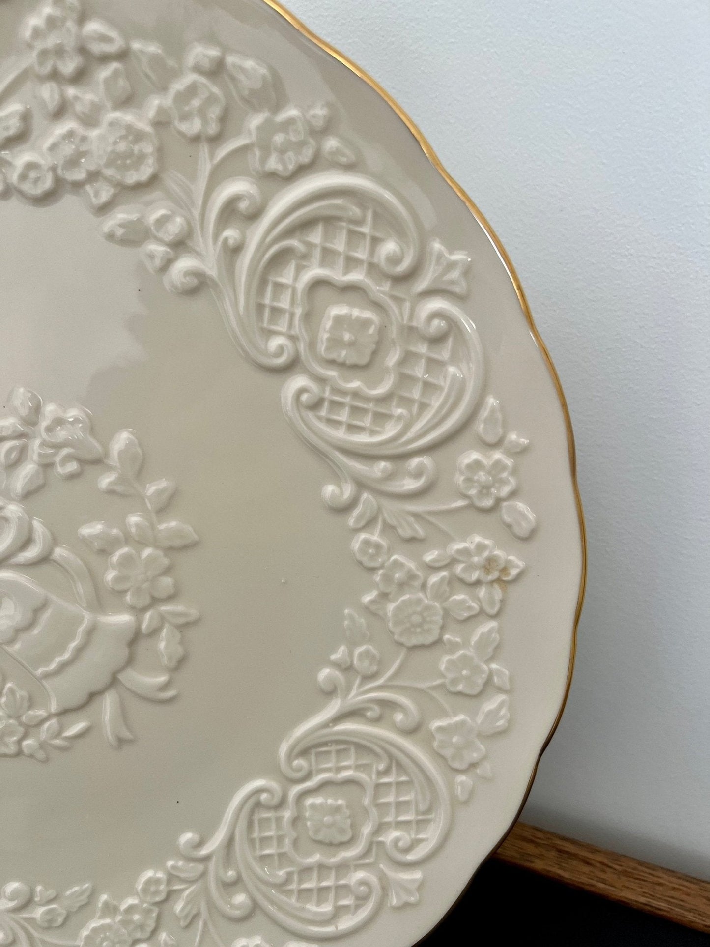 Lenox China Marriage Plate — Wedding Bells & Floral, 24K Gold Trim, 12.5" diameter, Made in USA - Loom Vintage