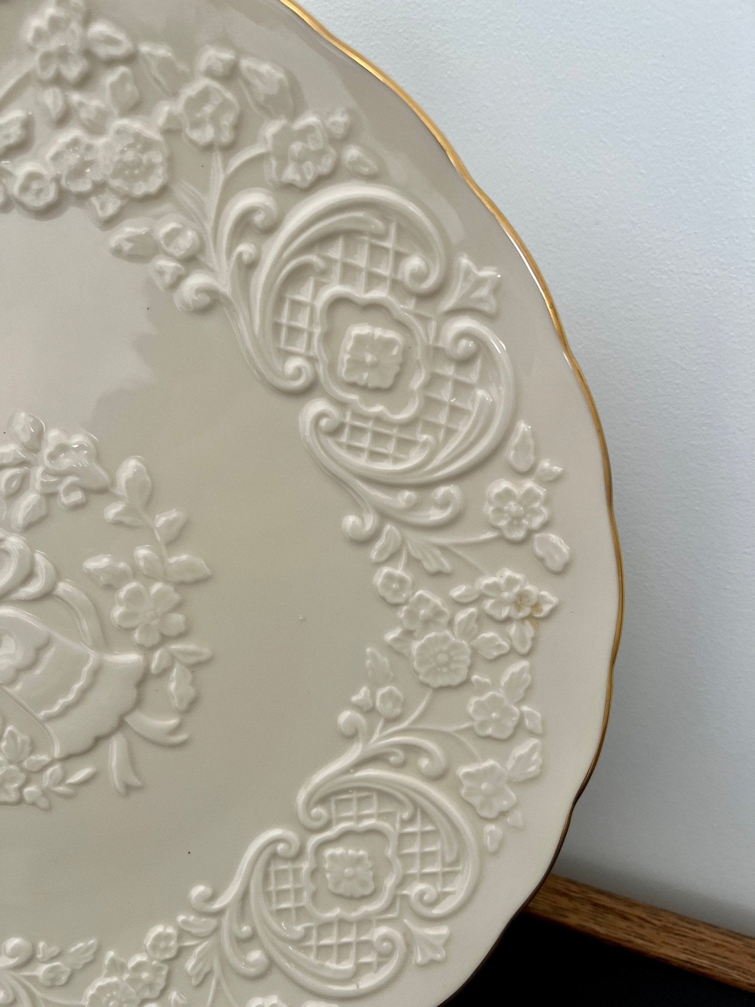 Lenox China Marriage Plate — Wedding Bells & Floral, 24K Gold Trim, 12.5" diameter, Made in USA - Loom Vintage