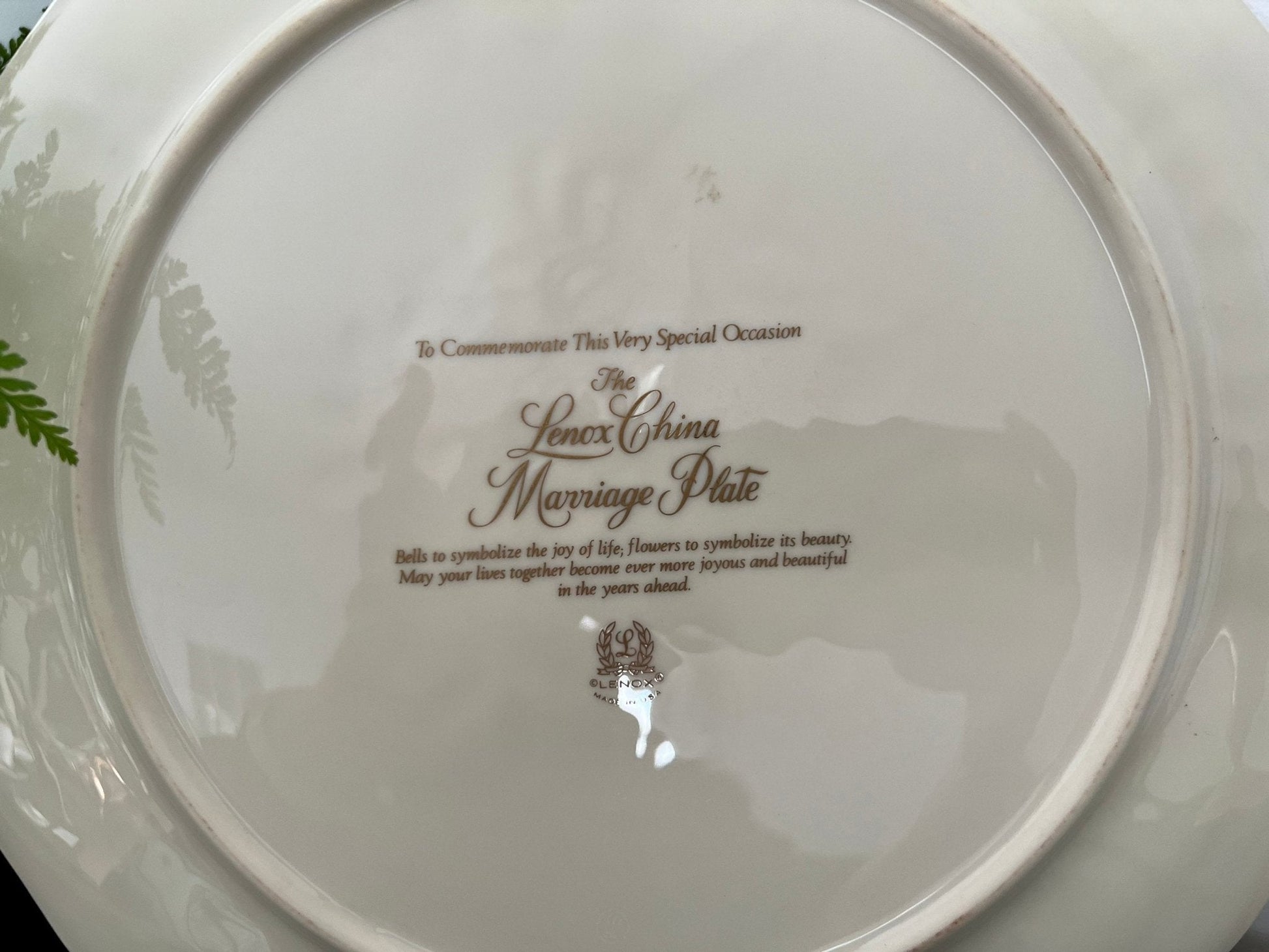 Lenox China Marriage Plate — Wedding Bells & Floral, 24K Gold Trim, 12.5" diameter, Made in USA - Loom Vintage