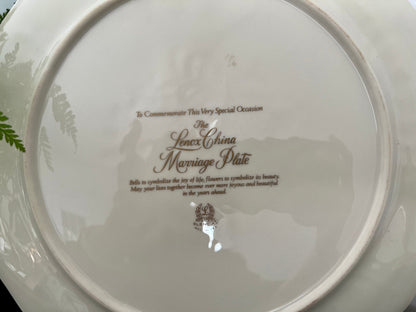 Lenox China Marriage Plate — Wedding Bells & Floral, 24K Gold Trim, 12.5" diameter, Made in USA - Loom Vintage