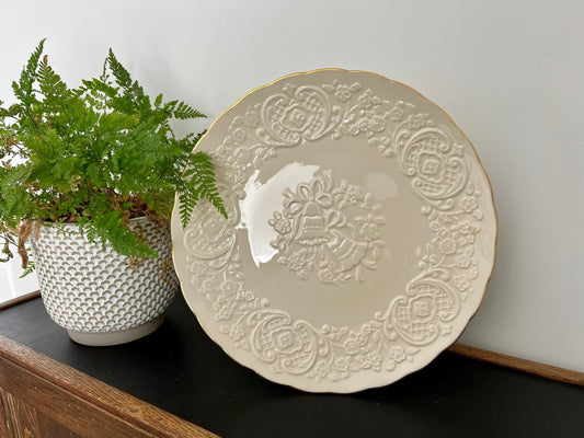 Lenox China Marriage Plate — Wedding Bells & Floral, 24K Gold Trim, 12.5" diameter, Made in USA - Loom Vintage