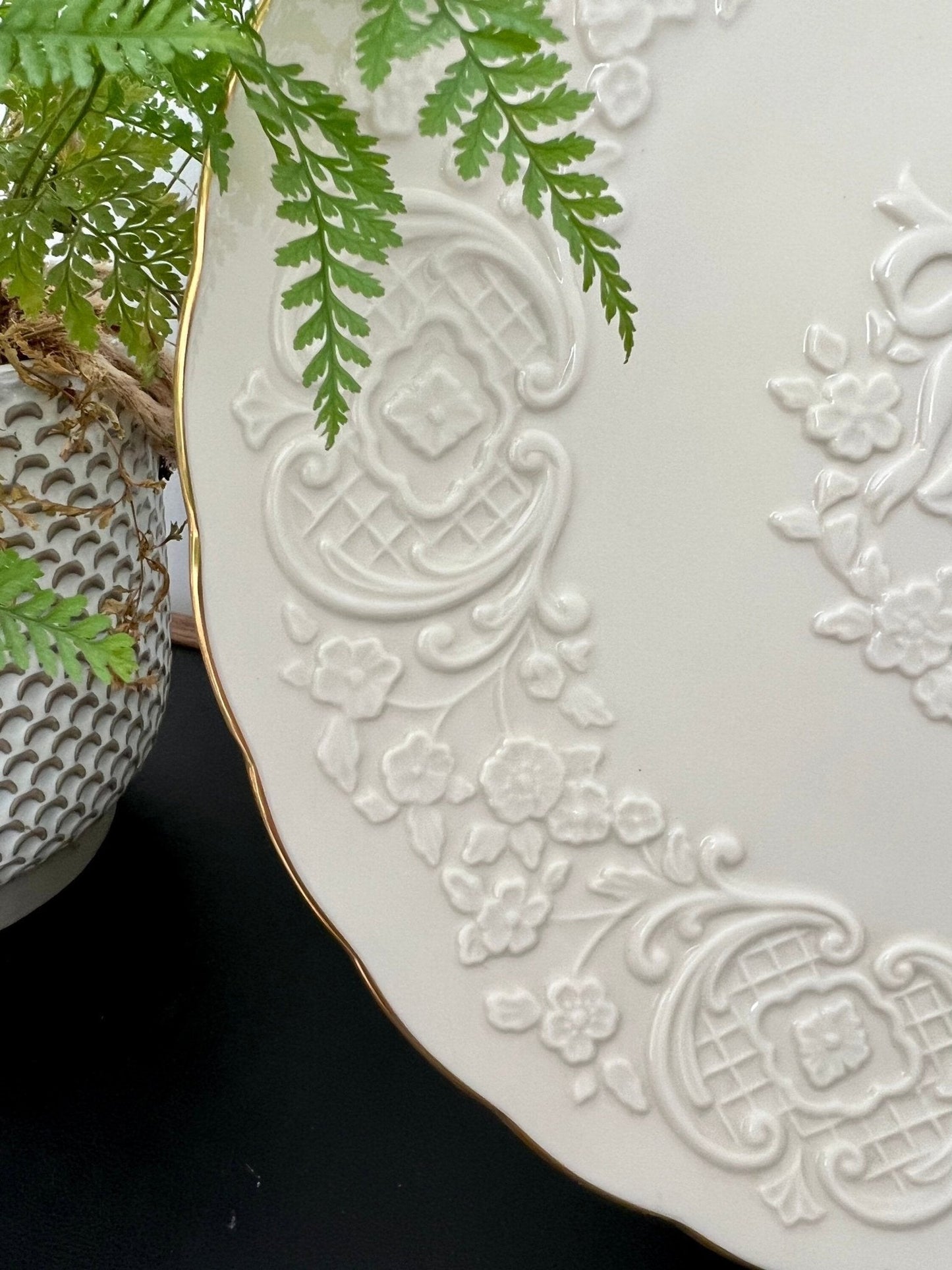 Lenox China Marriage Plate — Wedding Bells & Floral, 24K Gold Trim, 12.5" diameter, Made in USA - Loom Vintage