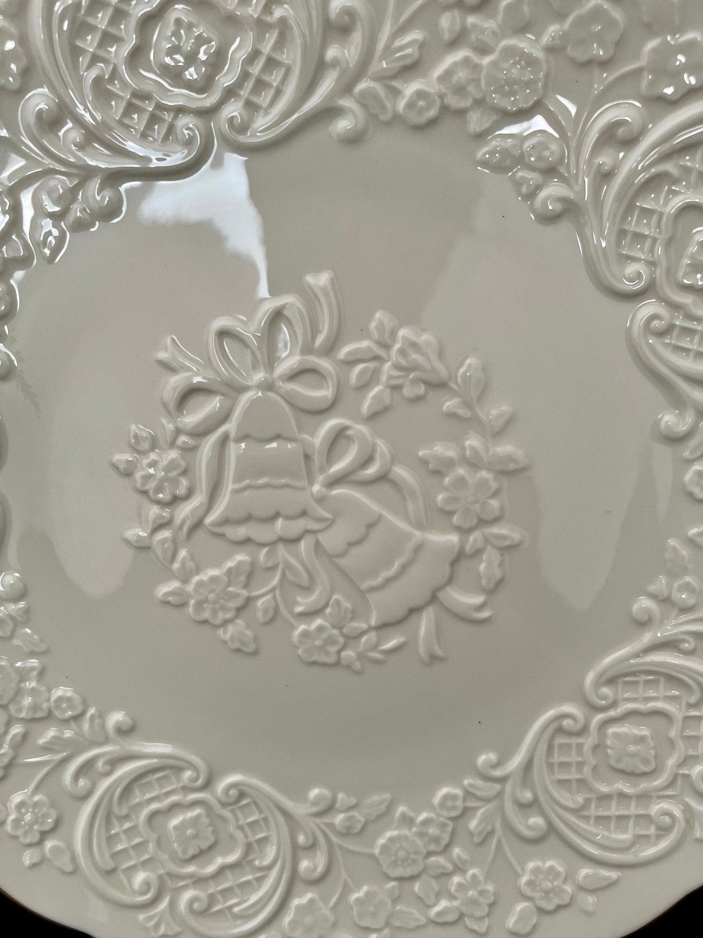 Lenox China Marriage Plate — Wedding Bells & Floral, 24K Gold Trim, 12.5" diameter, Made in USA - Loom Vintage