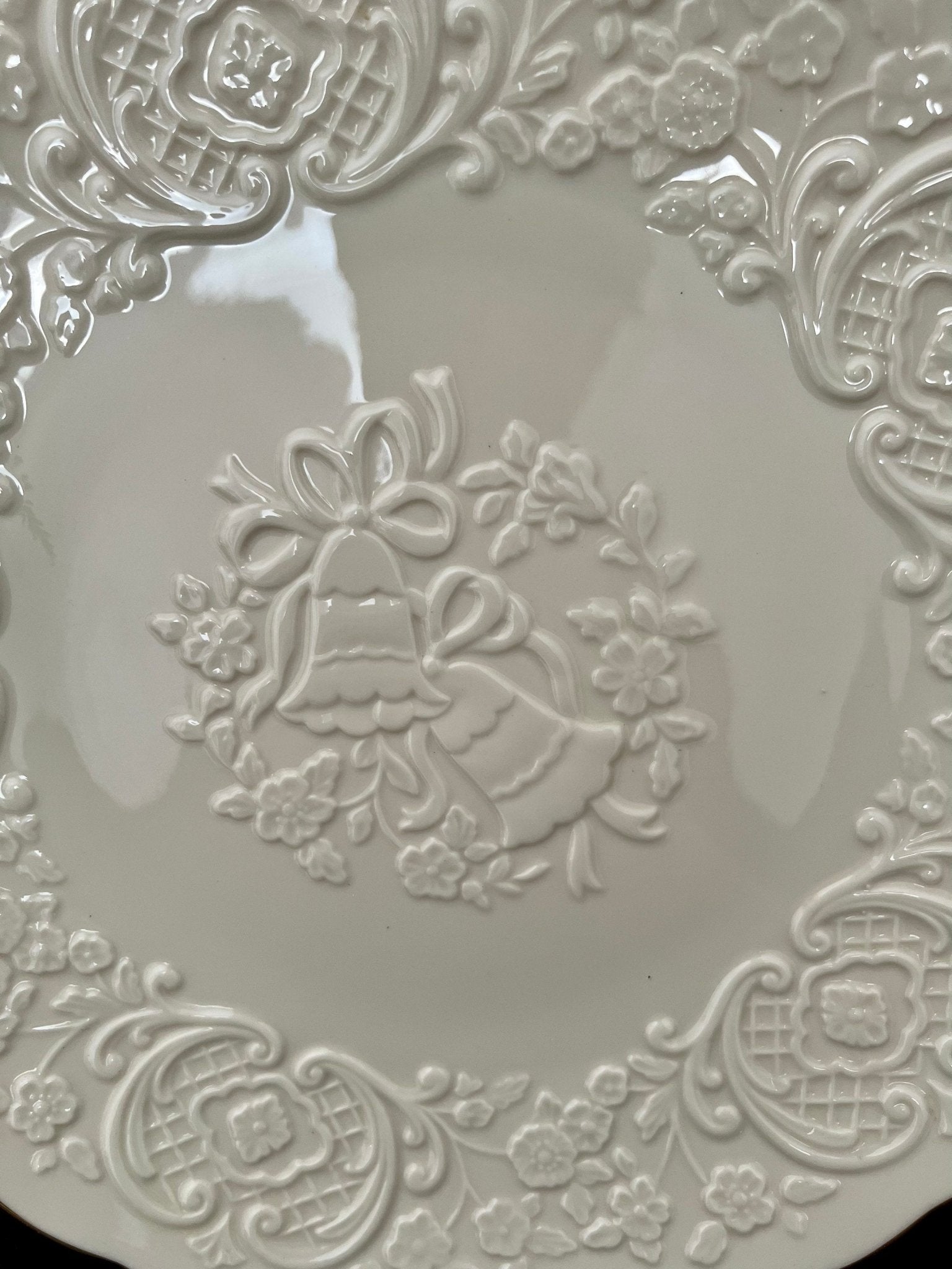 Lenox China Marriage Plate — Wedding Bells & Floral, 24K Gold Trim, 12.5" diameter, Made in USA - Loom Vintage