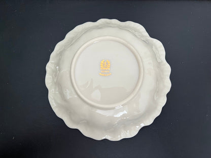 Lenox Embossed Chrysanthemum Leaf Dish — Gold Scalloped Rim, Footed, Made in USA - Loom Vintage