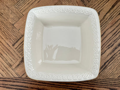 Lenox Persian Collection Footed Square Bowl — Gold Trim, Embossed Scrolls, 9", Made in USA - Loom Vintage
