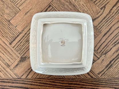 Lenox Persian Collection Footed Square Bowl — Gold Trim, Embossed Scrolls, 9", Made in USA - Loom Vintage