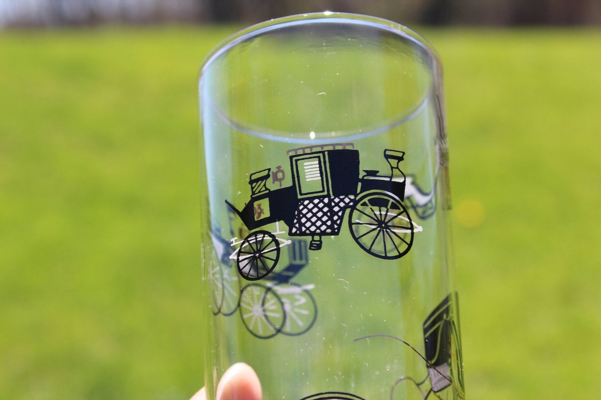 Libbey Gold Buggy/Carriage Highball Glasses, Pair — Black & Gold, 7"H, 1950s - Loom Vintage