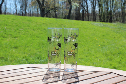 Libbey Gold Buggy/Carriage Highball Glasses, Pair — Black & Gold, 7"H, 1950s - Loom Vintage