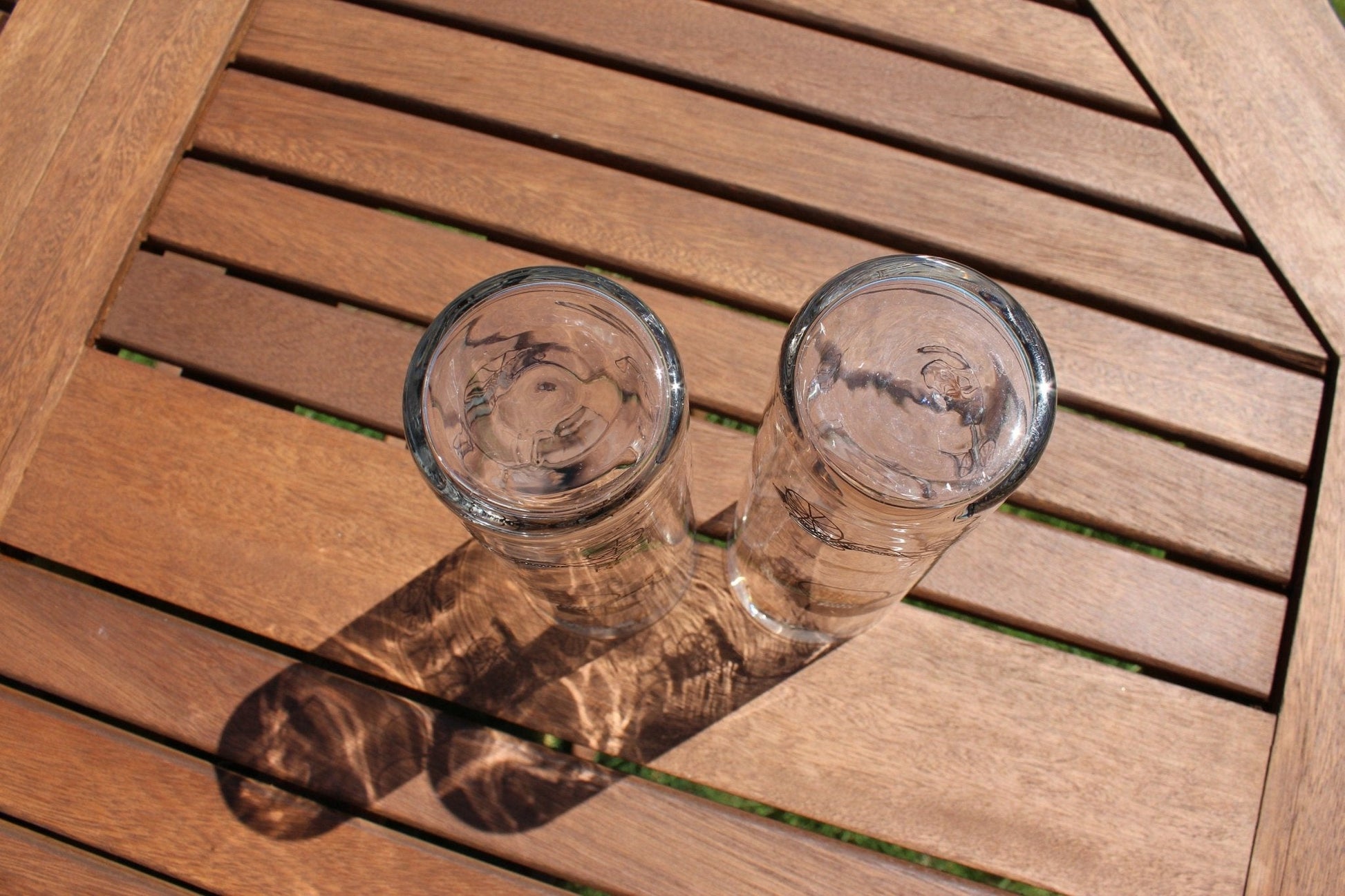 Libbey Gold Buggy/Carriage Highball Glasses, Pair — Black & Gold, 7"H, 1950s - Loom Vintage