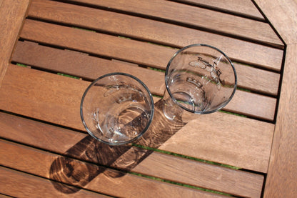 Libbey Gold Buggy/Carriage Highball Glasses, Pair — Black & Gold, 7"H, 1950s - Loom Vintage