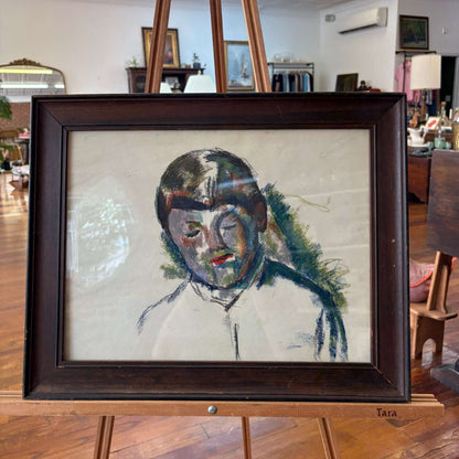 Lyn Fisher Pastel “Artist’s Son” – After Cézanne, Framed Portrait, 20.5″ × 16.5″ - Loom Vintage