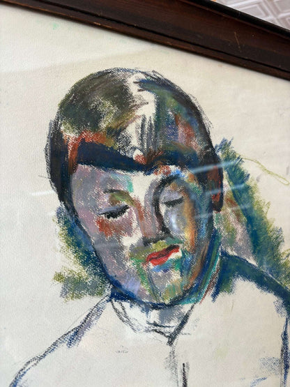 Lyn Fisher Pastel “Artist’s Son” – After Cézanne, Framed Portrait, 20.5″ × 16.5″ - Loom Vintage