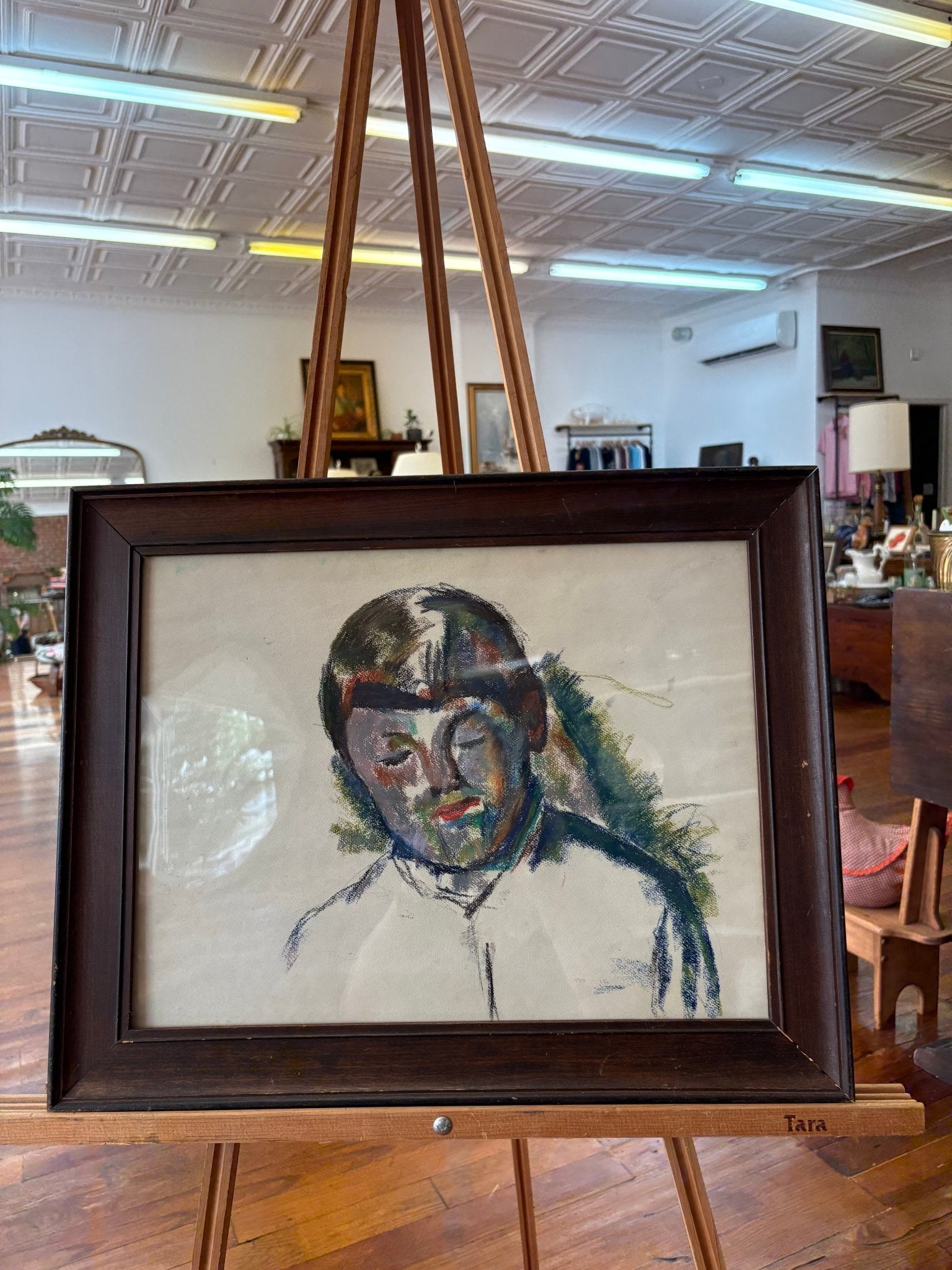 Lyn Fisher Pastel “Artist’s Son” – After Cézanne, Framed Portrait, 20.5″ × 16.5″ - Loom Vintage