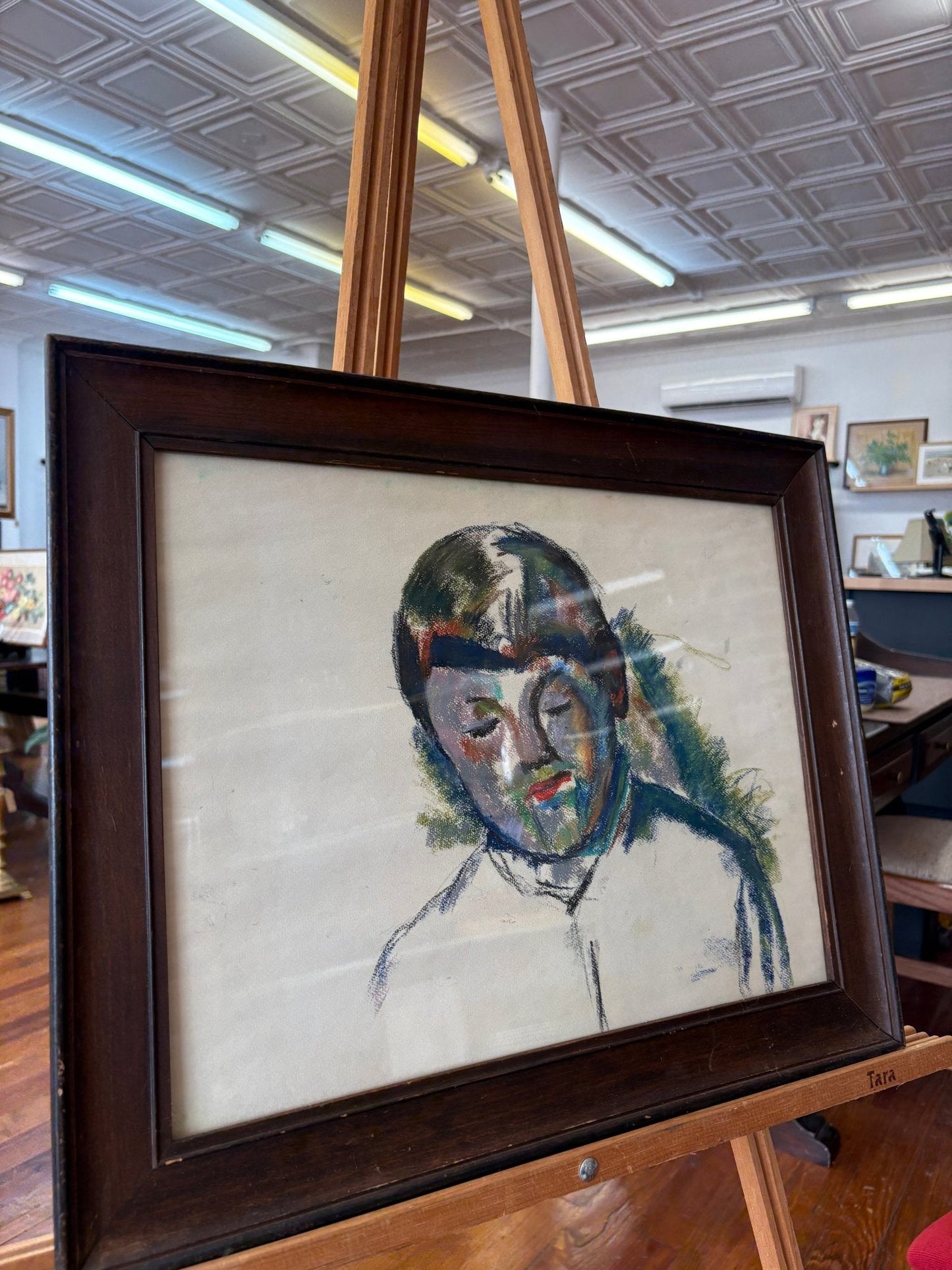 Lyn Fisher Pastel “Artist’s Son” – After Cézanne, Framed Portrait, 20.5″ × 16.5″ - Loom Vintage