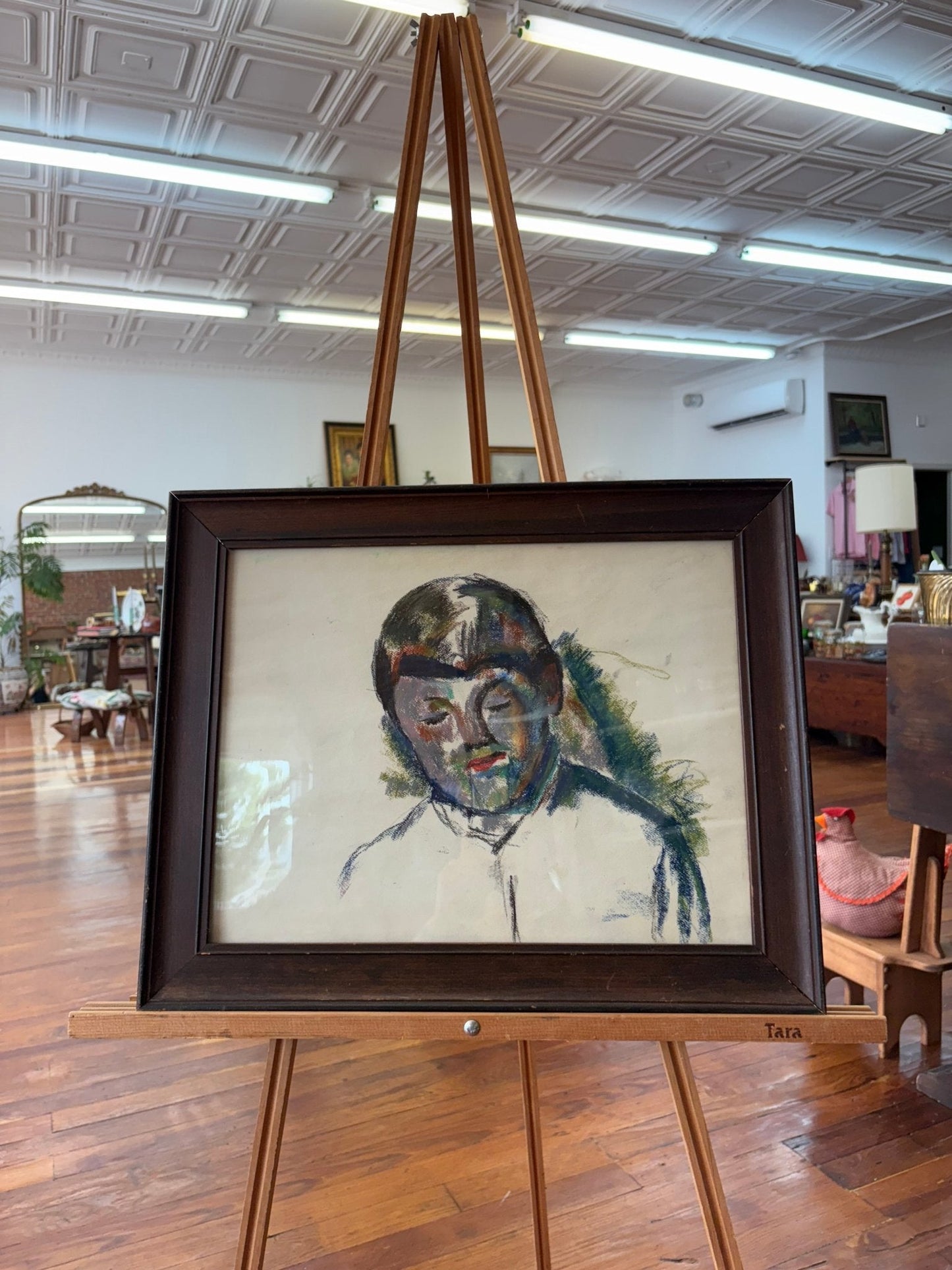 Lyn Fisher Pastel “Artist’s Son” – After Cézanne, Framed Portrait, 20.5″ × 16.5″ - Loom Vintage
