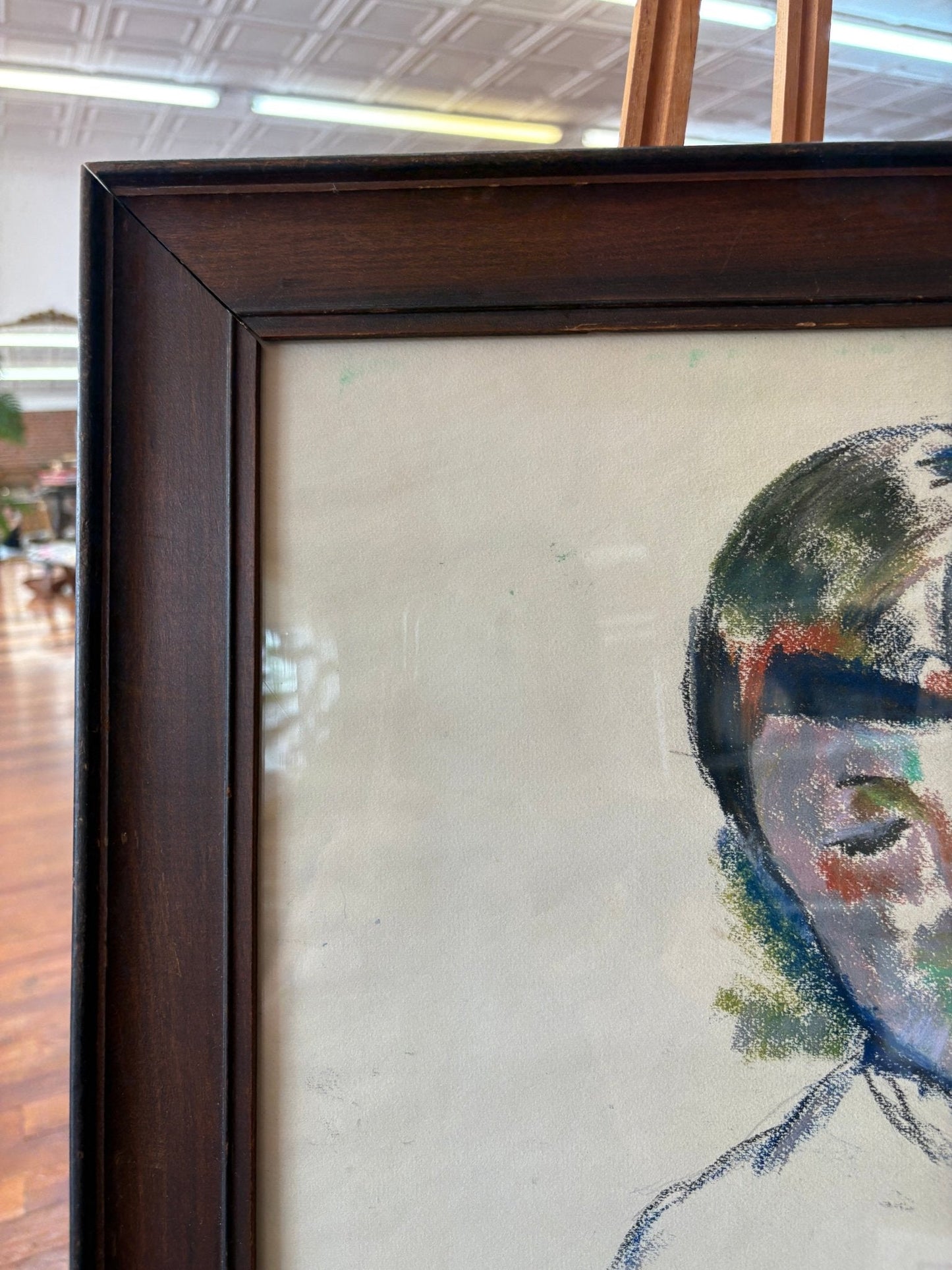 Lyn Fisher Pastel “Artist’s Son” – After Cézanne, Framed Portrait, 20.5″ × 16.5″ - Loom Vintage