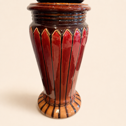 Antique Majolica Jardiniere & Pedestal Set, Oxblood Red with Striped Base