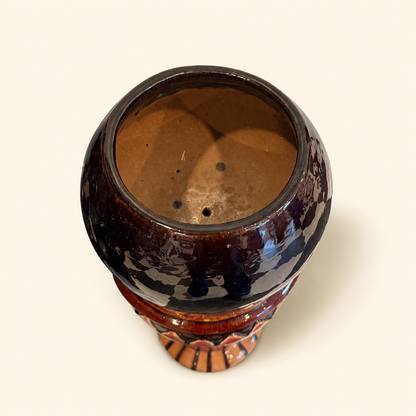 Antique Majolica Jardiniere & Pedestal Set, Oxblood Red with Striped Base