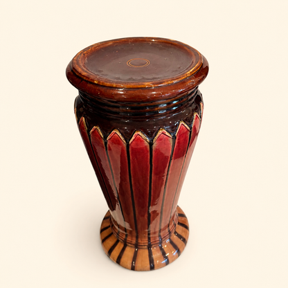 Antique Majolica Jardiniere & Pedestal Set, Oxblood Red with Striped Base