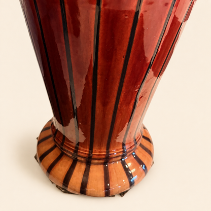 Antique Majolica Jardiniere & Pedestal Set, Oxblood Red with Striped Base
