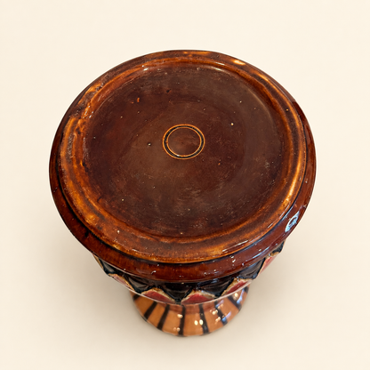 Antique Majolica Jardiniere & Pedestal Set, Oxblood Red with Striped Base