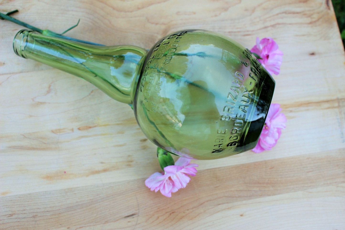 Marie Brizard & Roger Bordeaux French Liquor Bottle — Embossed Green Glass, 10.25"H, c. Mid - Century - Loom Vintage