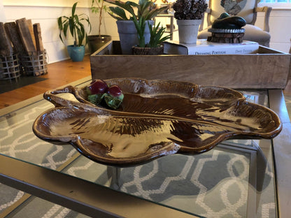 Maurice of California Leaf - Form Serving Platter with Apple Detail — 14.75", c. 1960s - Loom Vintage