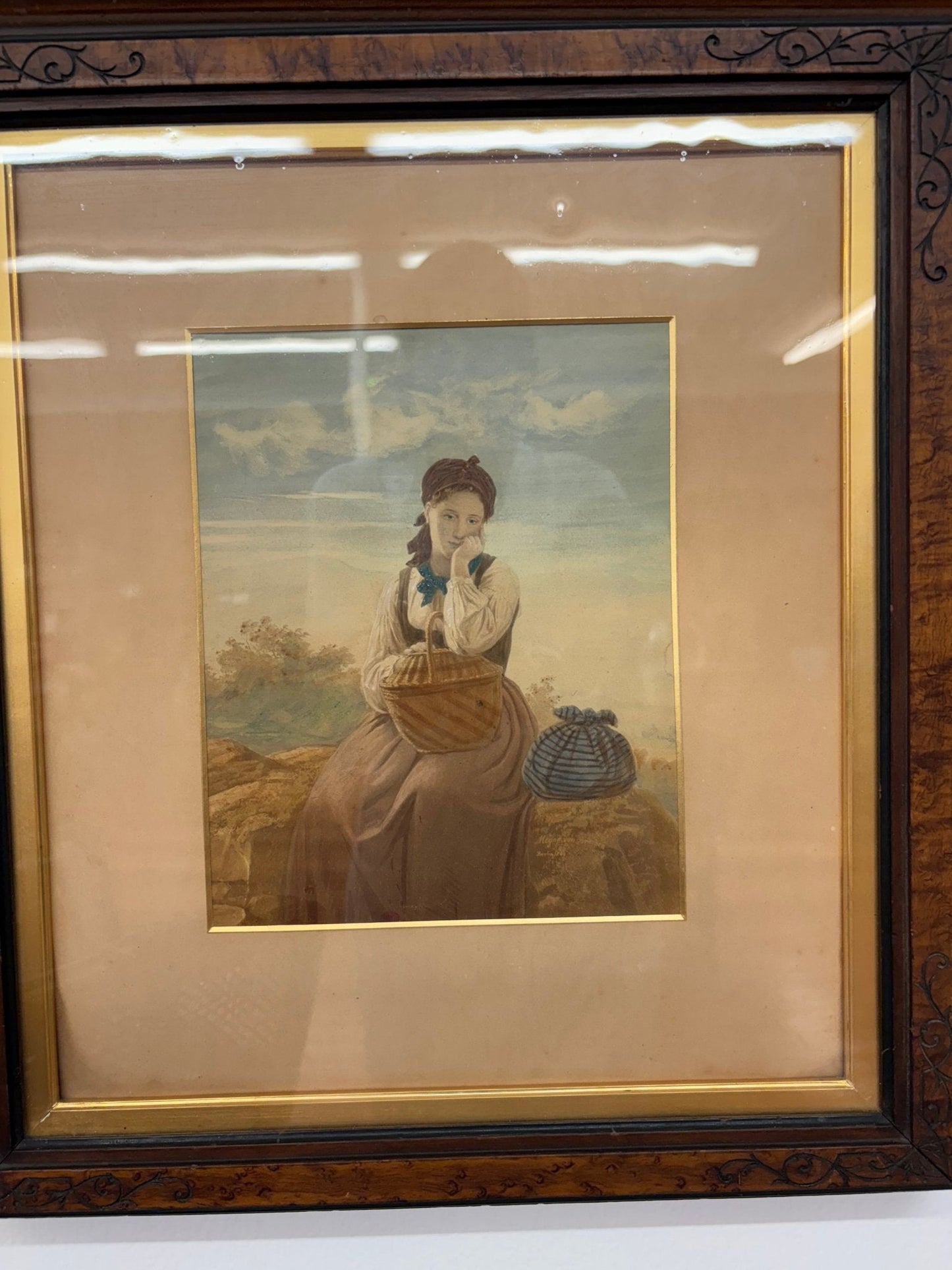 Meyer von Bremen Framed Chromolithograph – 19th Century German Girl Portrait - Loom Vintage