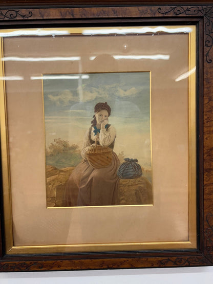 Meyer von Bremen Framed Chromolithograph – 19th Century German Girl Portrait - Loom Vintage
