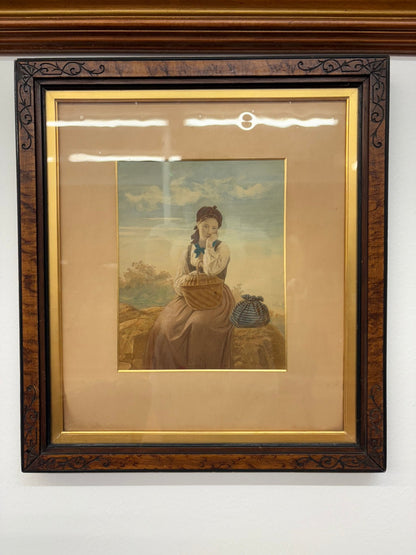 Meyer von Bremen Framed Chromolithograph – 19th Century German Girl Portrait - Loom Vintage