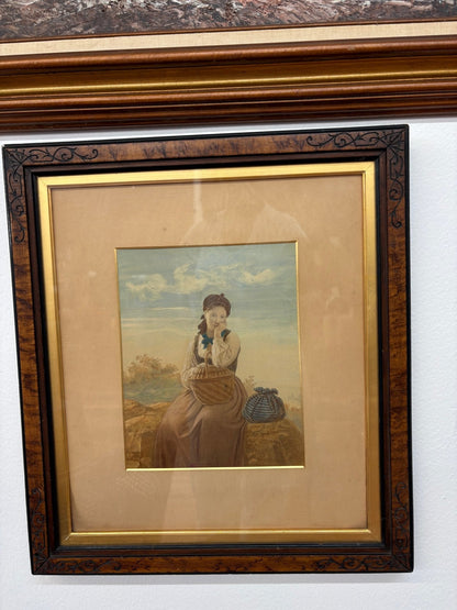 Meyer von Bremen Framed Chromolithograph – 19th Century German Girl Portrait - Loom Vintage