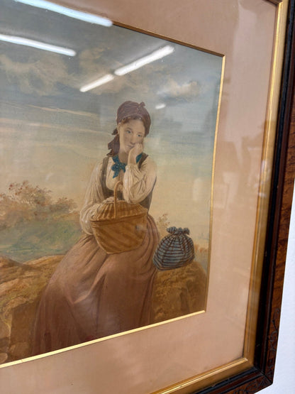 Meyer von Bremen Framed Chromolithograph – 19th Century German Girl Portrait - Loom Vintage
