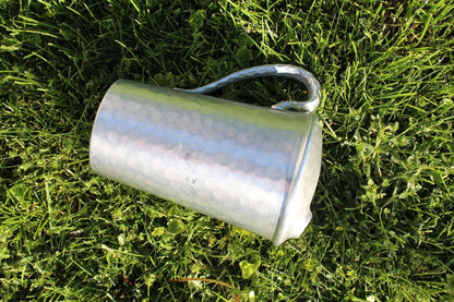 Mid Century Hand Forged Metal Pitcher with Unique Ice Lip//Hammered Textured Handle//Repurposed Flower Vase//Rustic Farmhouse - Loom Vintage