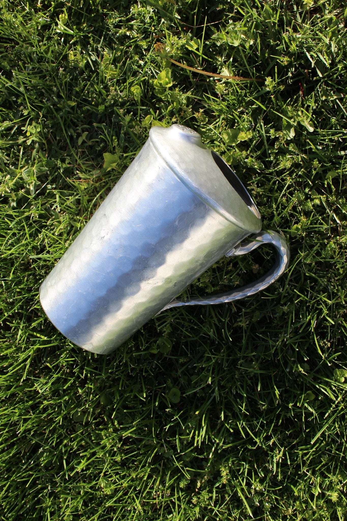 Mid Century Hand Forged Metal Pitcher with Unique Ice Lip//Hammered Textured Handle//Repurposed Flower Vase//Rustic Farmhouse - Loom Vintage