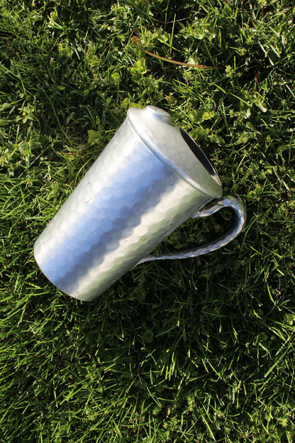 Mid Century Hand Forged Metal Pitcher with Unique Ice Lip//Hammered Textured Handle//Repurposed Flower Vase//Rustic Farmhouse - Loom Vintage