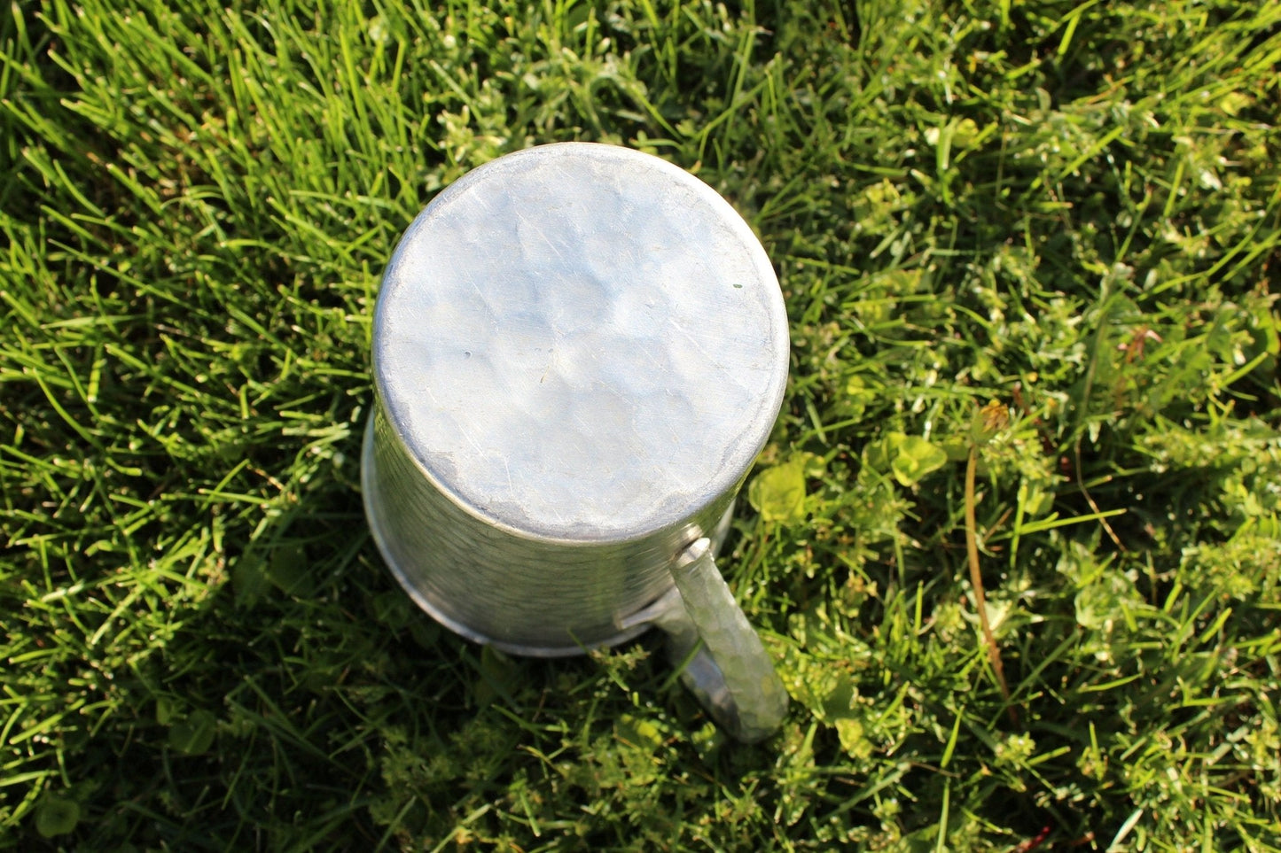 Mid Century Hand Forged Metal Pitcher with Unique Ice Lip//Hammered Textured Handle//Repurposed Flower Vase//Rustic Farmhouse - Loom Vintage