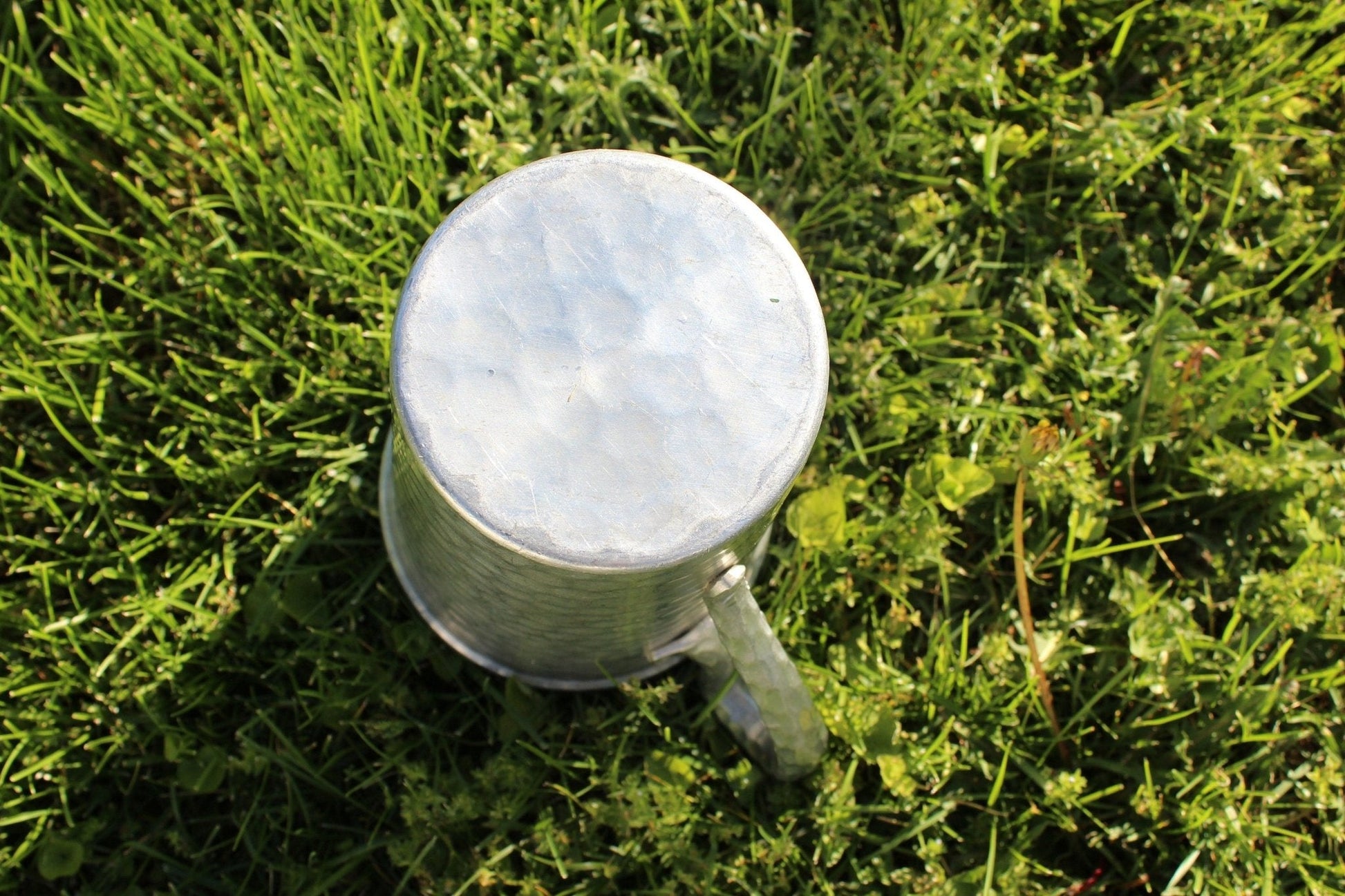 Mid Century Hand Forged Metal Pitcher with Unique Ice Lip//Hammered Textured Handle//Repurposed Flower Vase//Rustic Farmhouse - Loom Vintage